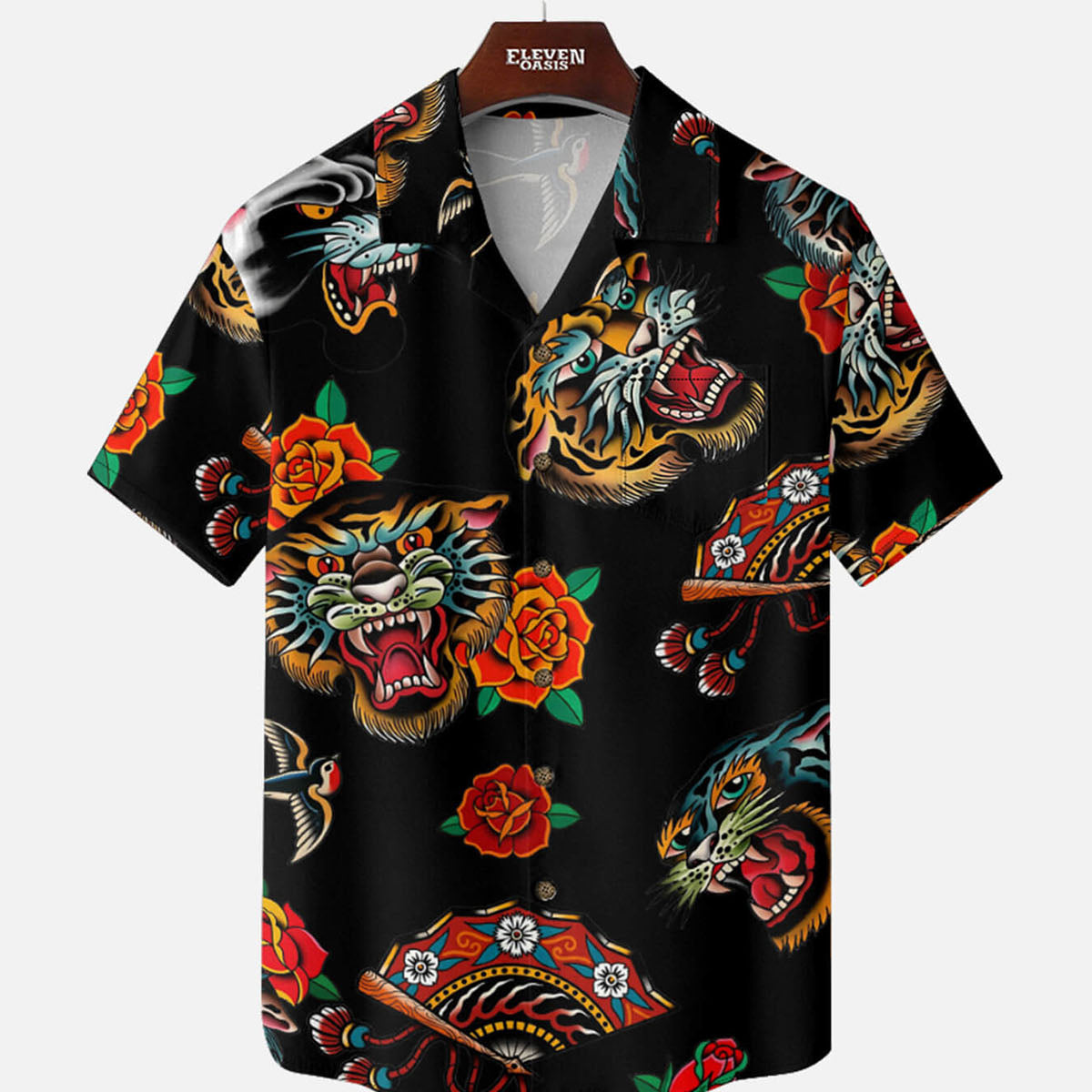 Men's Traditional Tiger Rose Short Sleeve Shirt Eleven Oasis