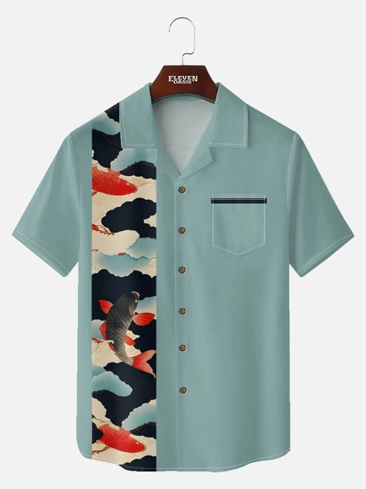 Tall Men's Japanese Koi Panel Short Sleeve Shirt Eleven Oasis