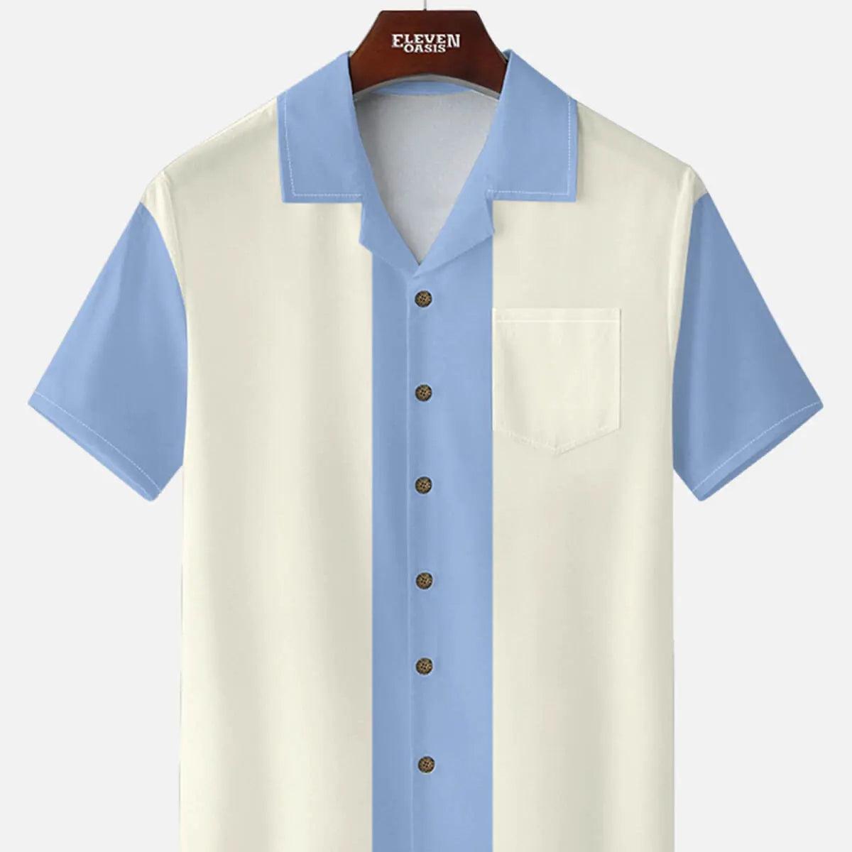 Tall Men's Retro Tonal Panel Short Sleeve Shirt Eleven Oasis
