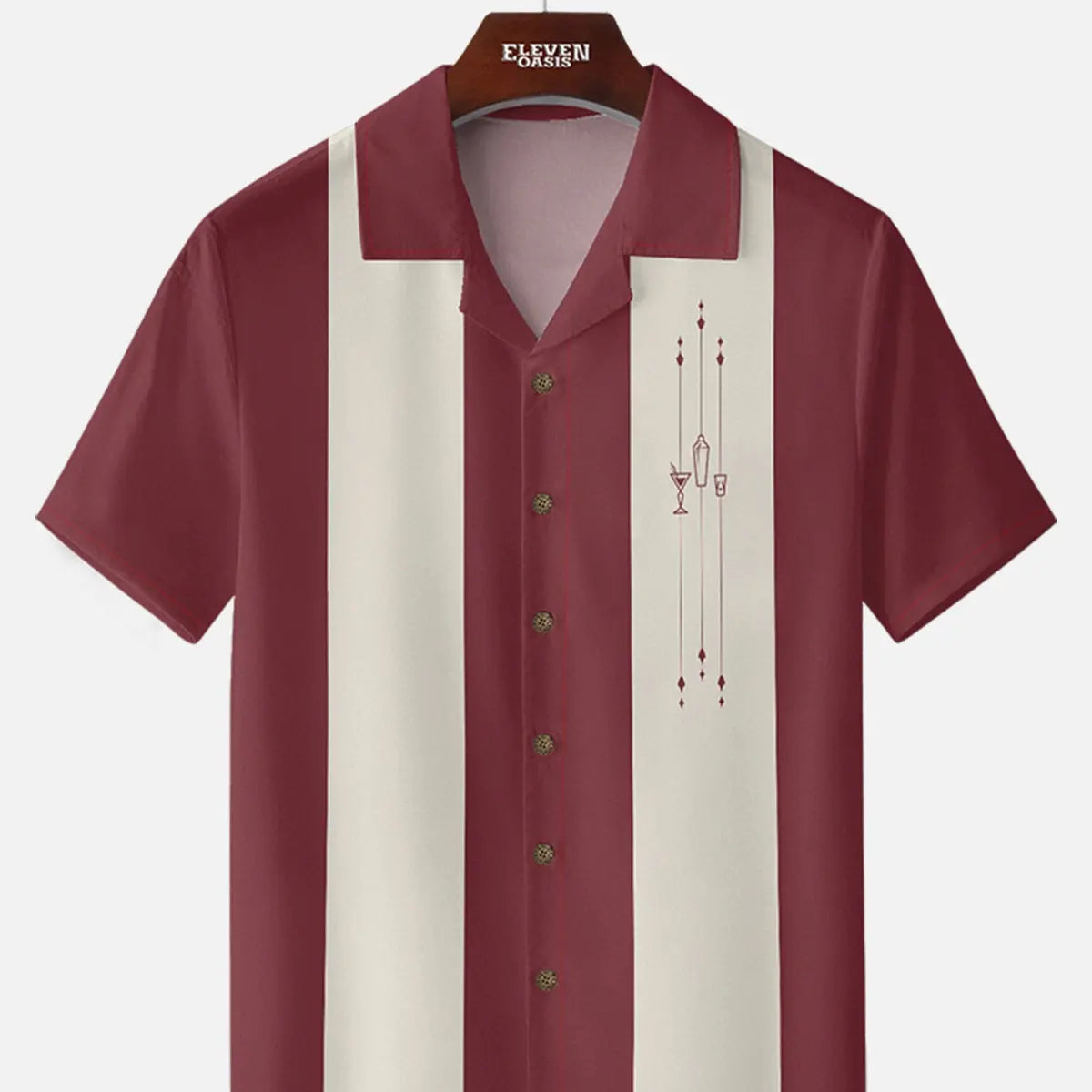 Men's Mid-Century Cocktail Panel Bowling Short Sleeve Shirt ElevenOasis