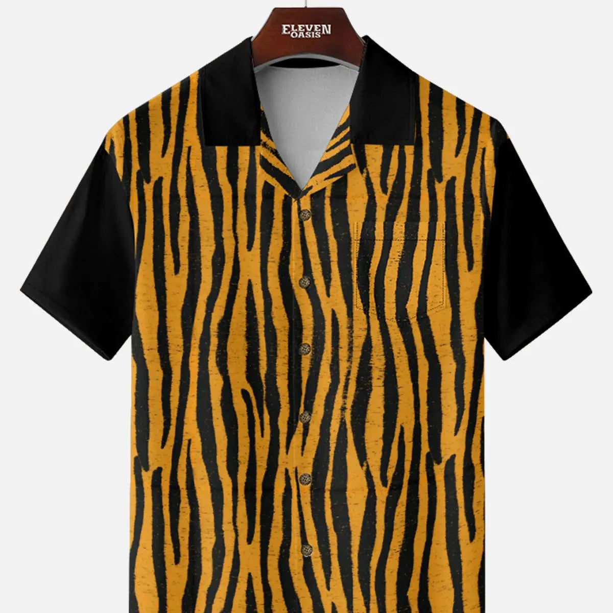 Tall Men's Tiger Stripe Bowling Short Sleeve Shirt Eleven Oasis