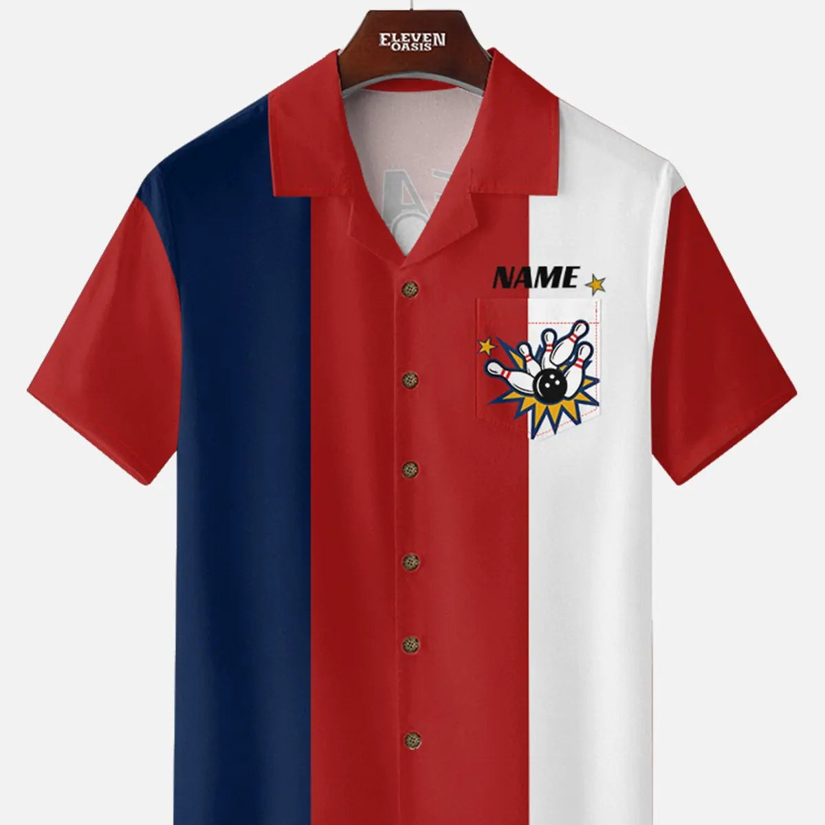 Men's Custom Team Hammer Bowling Short Sleeve Shirt Eleven Oasis