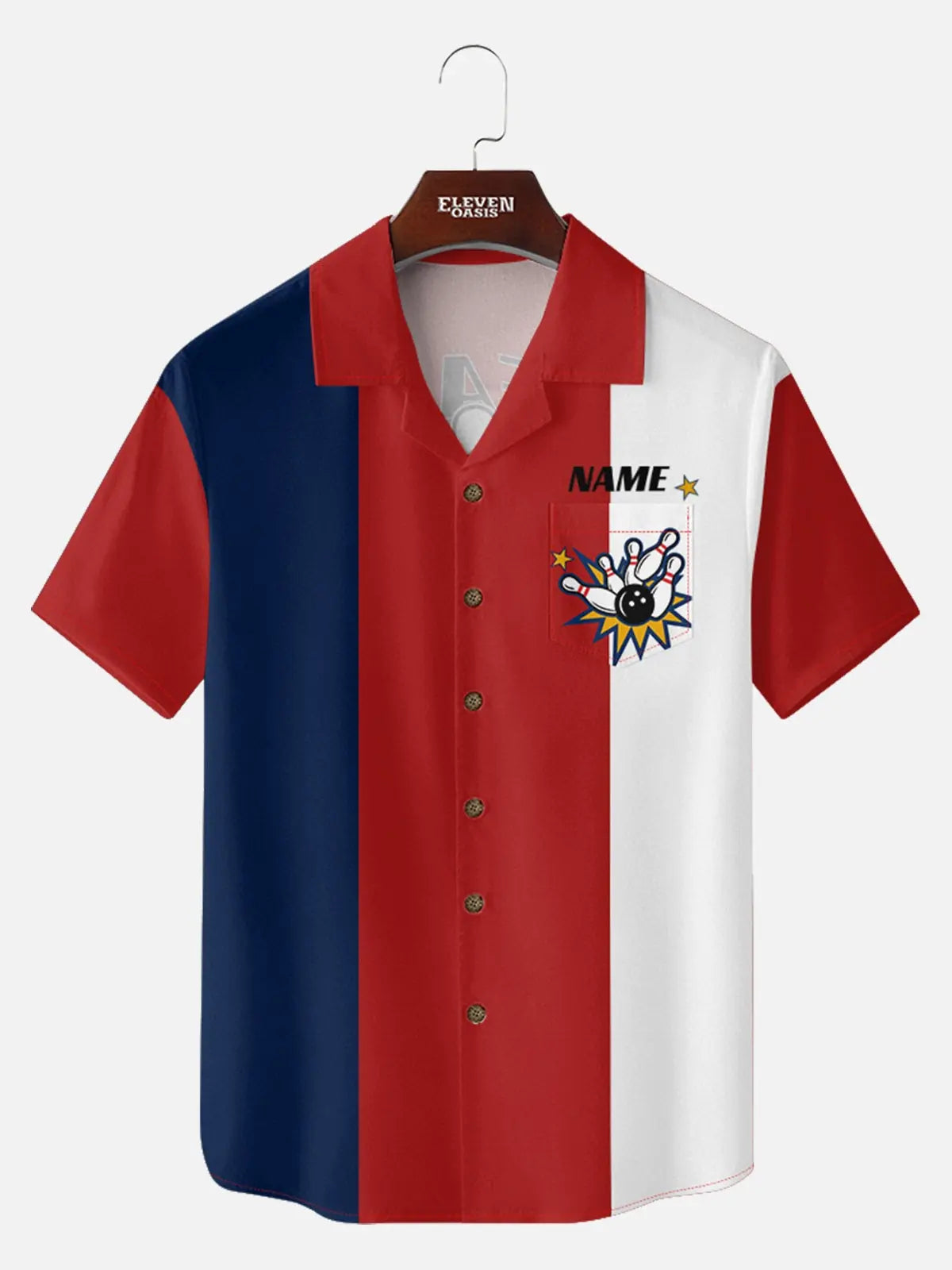 Men's Custom Team Hammer Bowling Short Sleeve Shirt Eleven Oasis