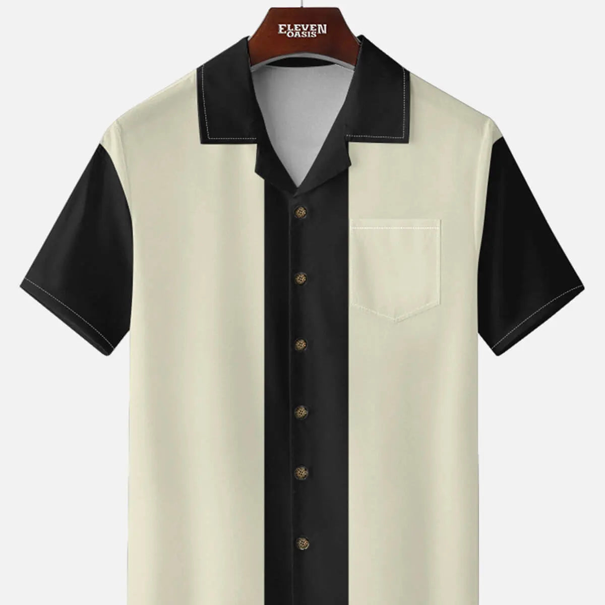 Tall Men's Retro Tonal Panel Short Sleeve Shirt Eleven Oasis
