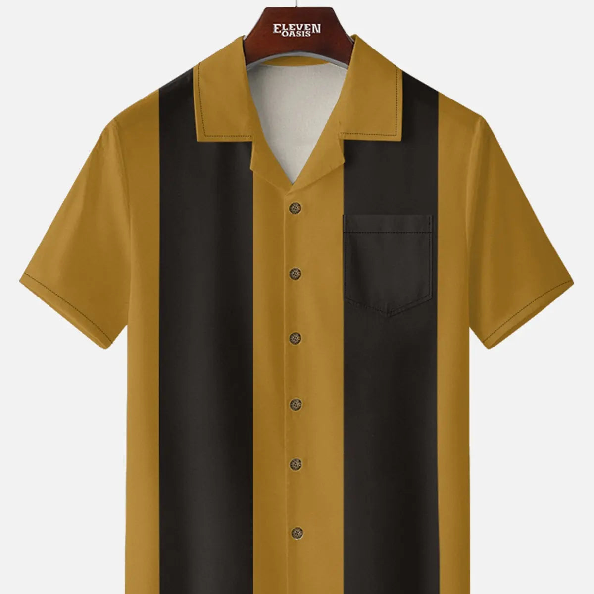 Men's Basic 50s Style Camp Collar Bowling Short Sleeve Shirt ElevenOasis