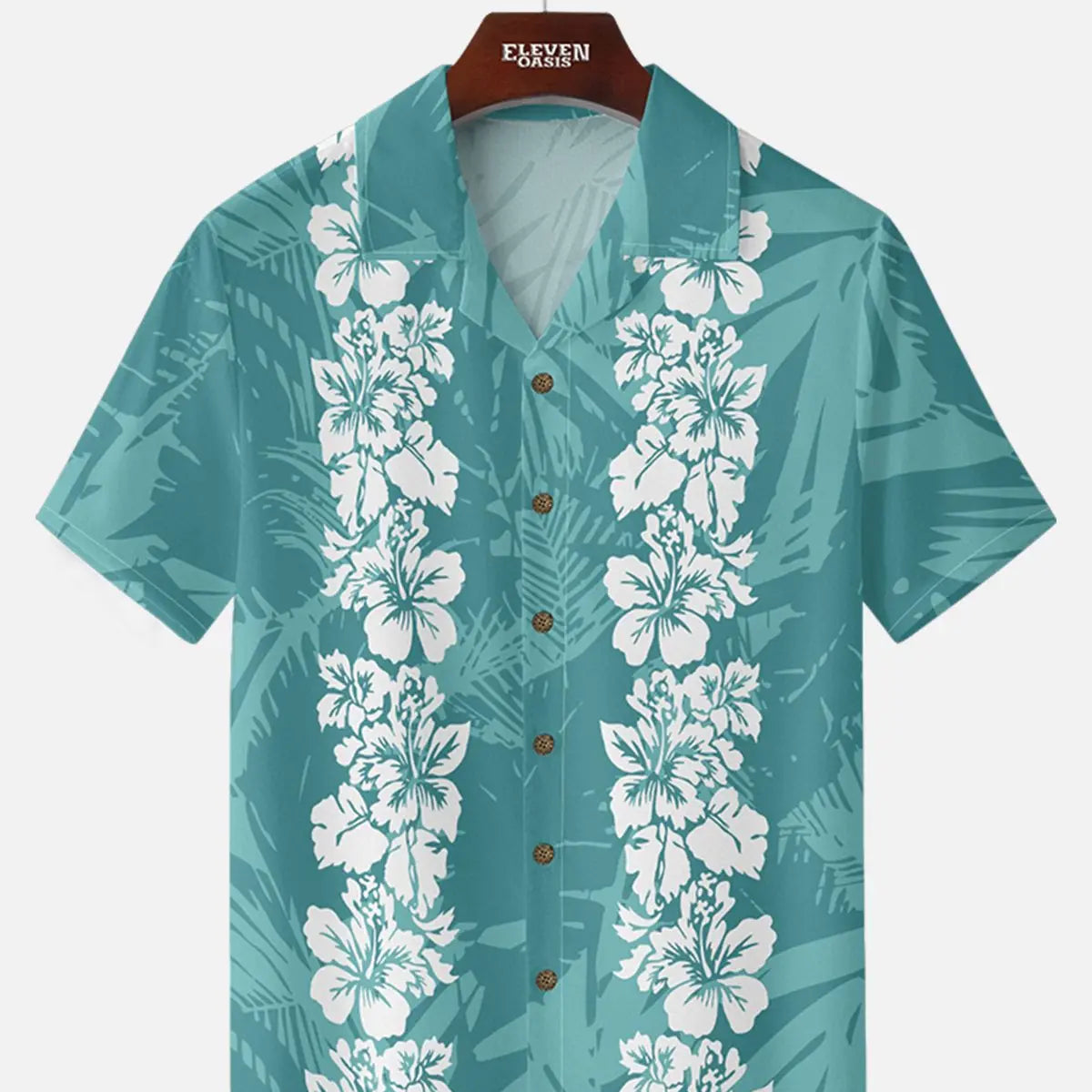 Men's Classic Hibiscus Panel Hawaiian Short Sleeve Shirt ElevenOasis