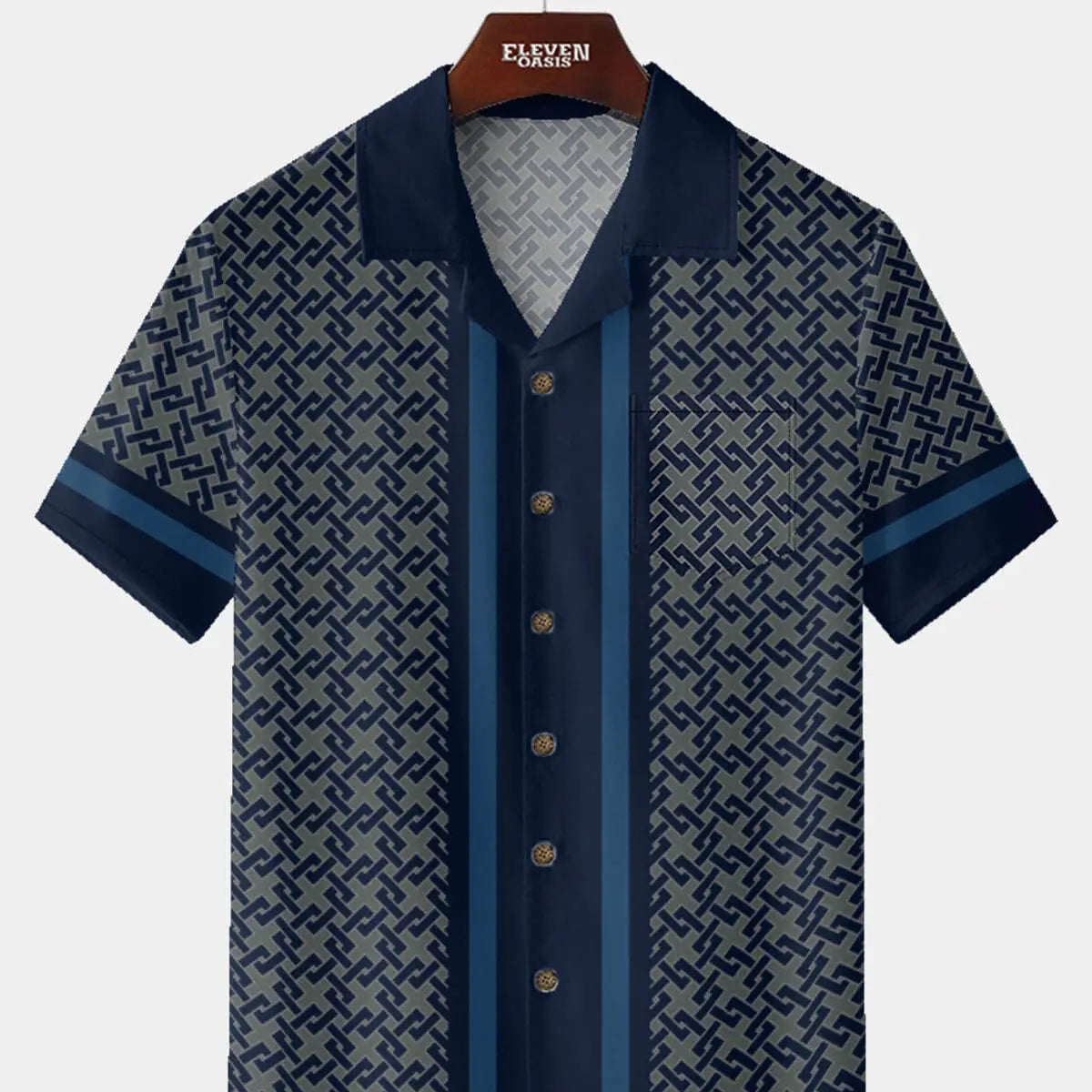 Tall Men's Lattice Pattern Bowling Short Sleeve Shirt ElevenOasis