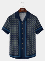 Tall Men's Lattice Pattern Bowling Short Sleeve Shirt ElevenOasis