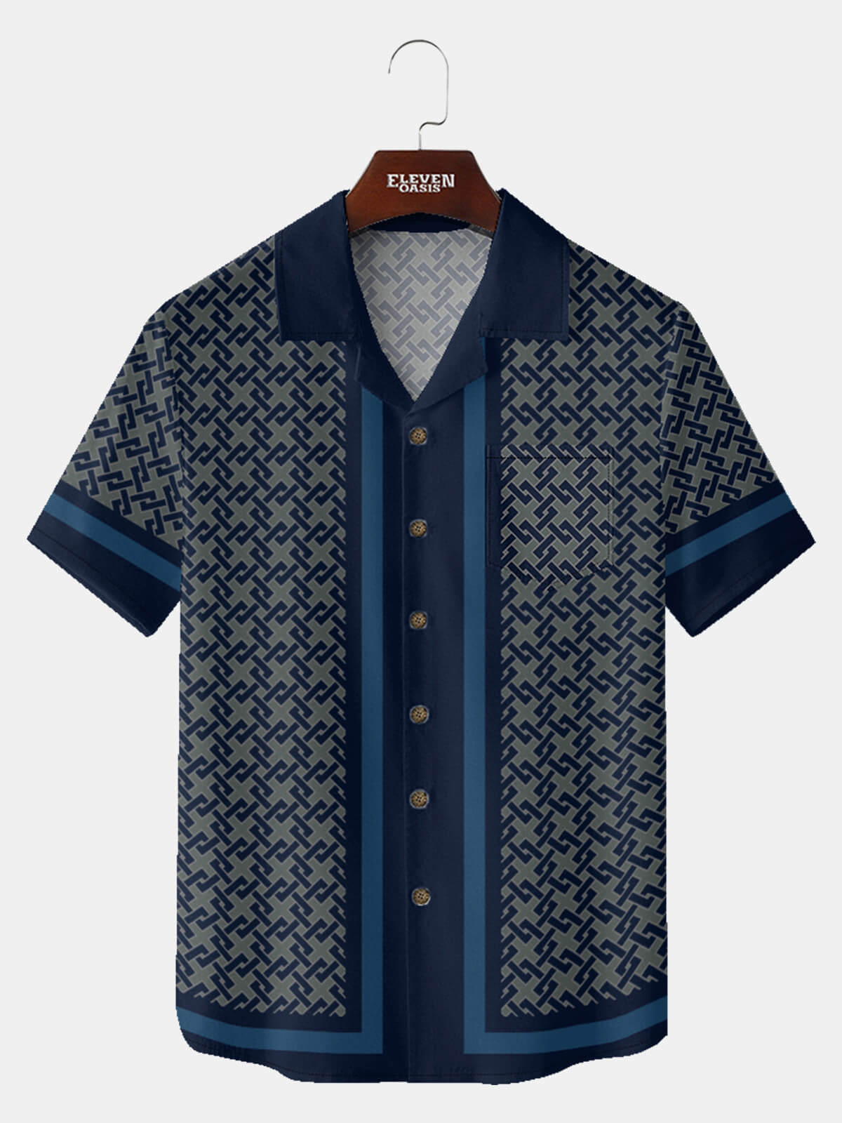 Tall Men's Lattice Pattern Bowling Short Sleeve Shirt ElevenOasis