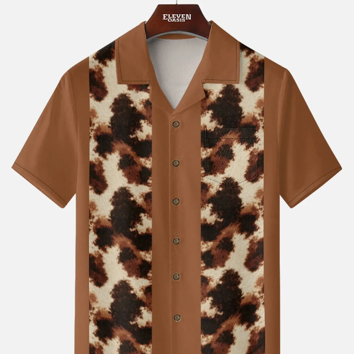 Tall Men's Cowhide Panel Bowling Short Sleeve Shirt Eleven Oasis