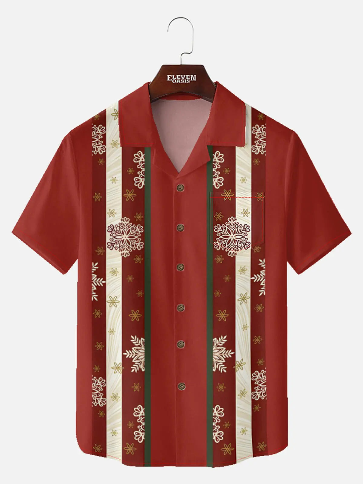 Tall Men's Festive Snowflake Stripe Christmas Short Sleeve Shirt Eleven Oasis