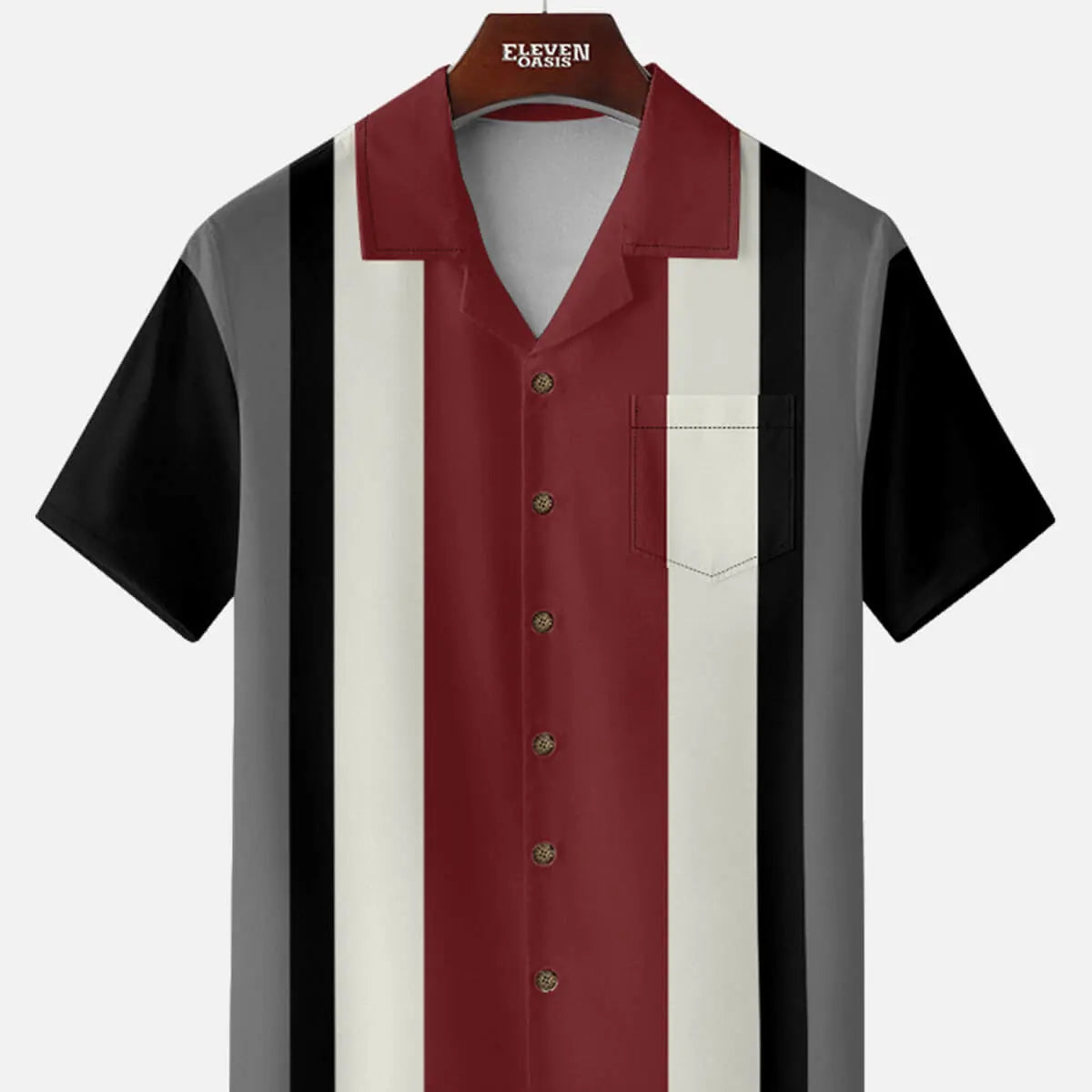 Men's Retro Bold Colorblock Panel Short Sleeve Shirt ElevenOasis