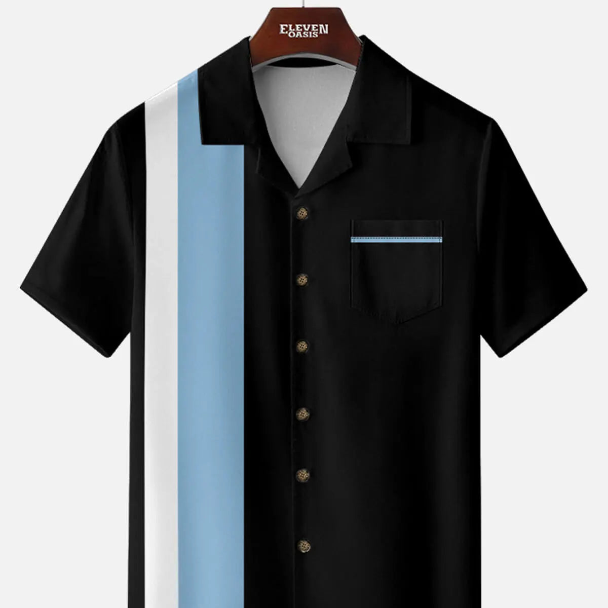 Men's Retro Accent Stripe Panel Short Sleeve Shirt ElevenOasis