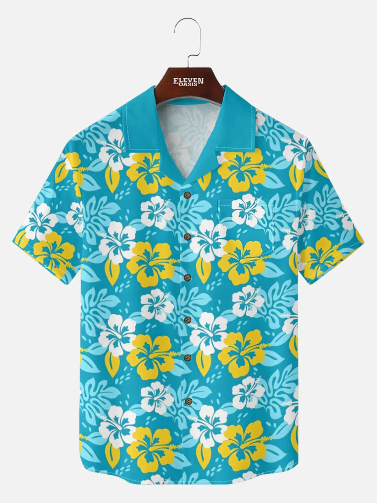 Tall Men's Tropical Vibrant Hibiscus Short Sleeve Shirt Eleven Oasis