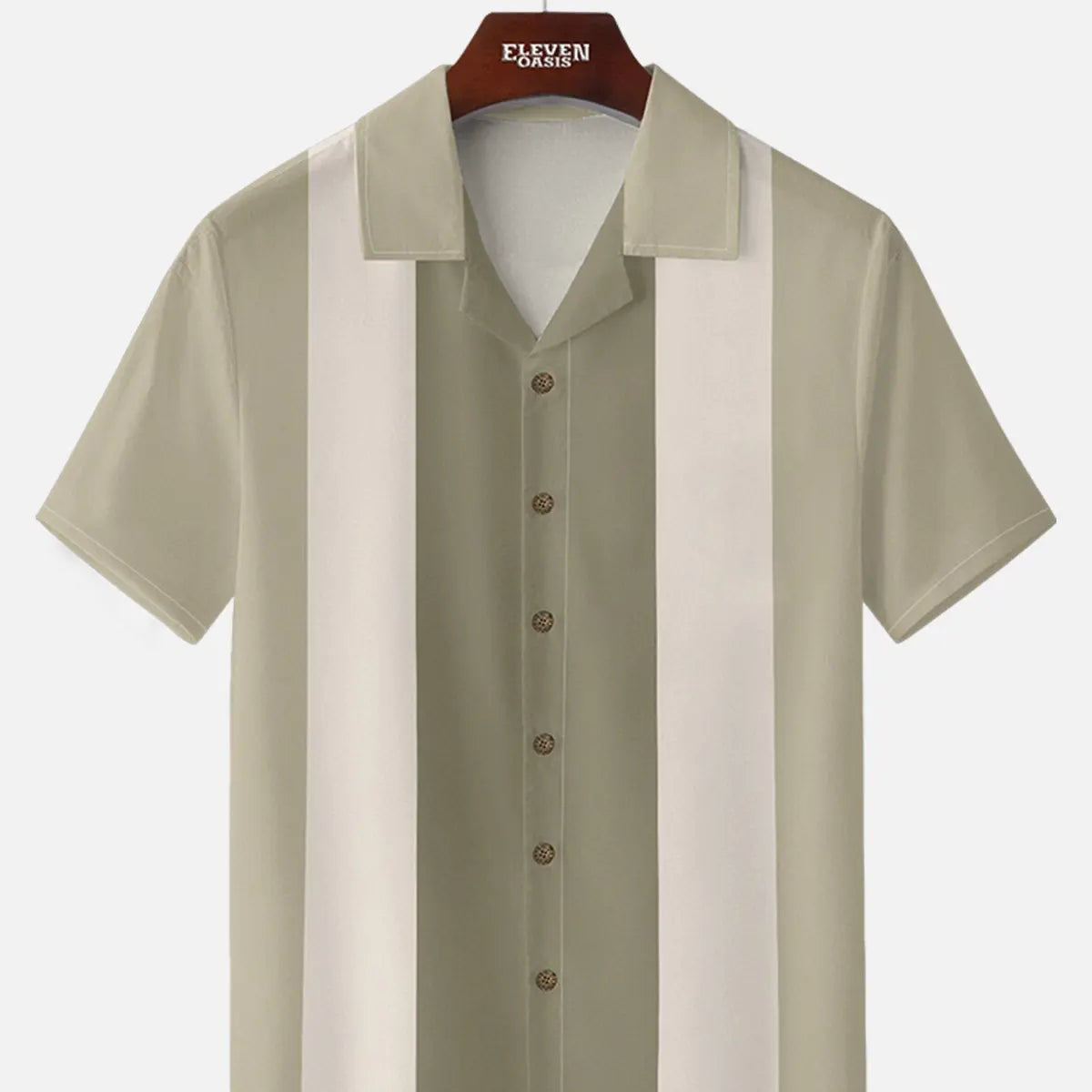 Men's Morandi Color block Panel Stripe Camp Collar Short Sleeve Shirt ElevenOasis