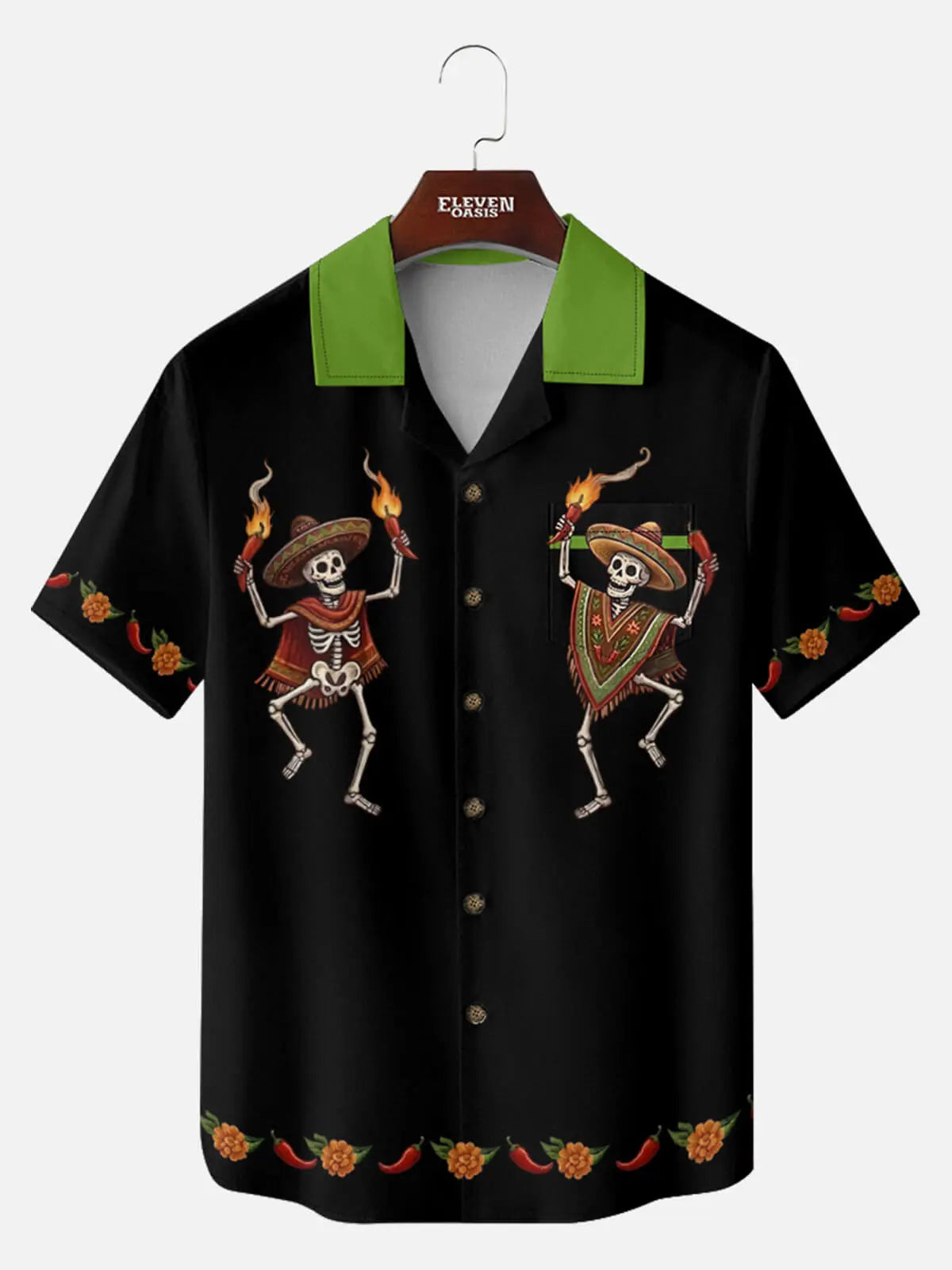 Tall Men's Dancing Skeleton Fiesta Short Sleeve Shirt ElevenOasis