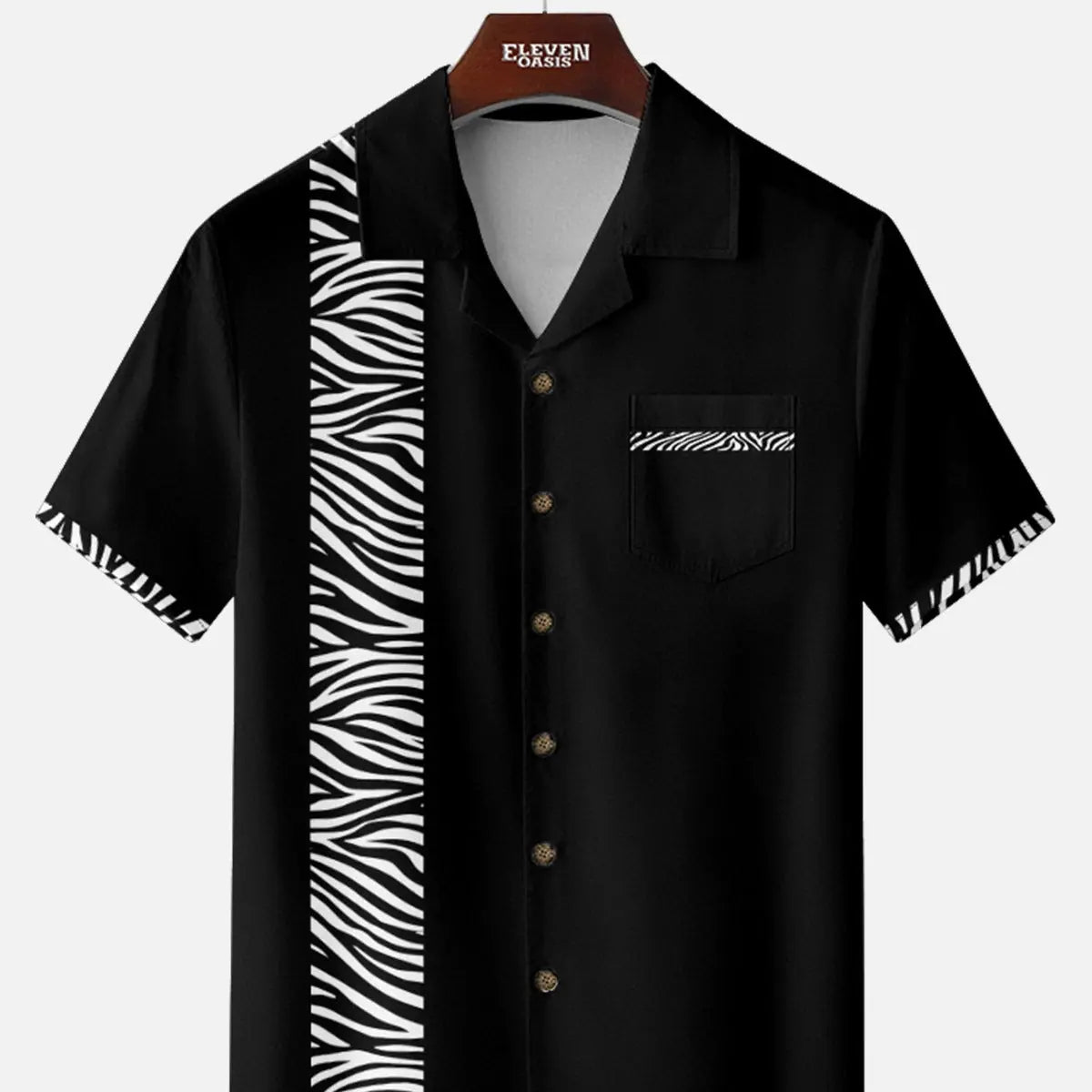 Tall Men's Zebra Stripe Panel Bowling Short Sleeve Shirt Eleven Oasis