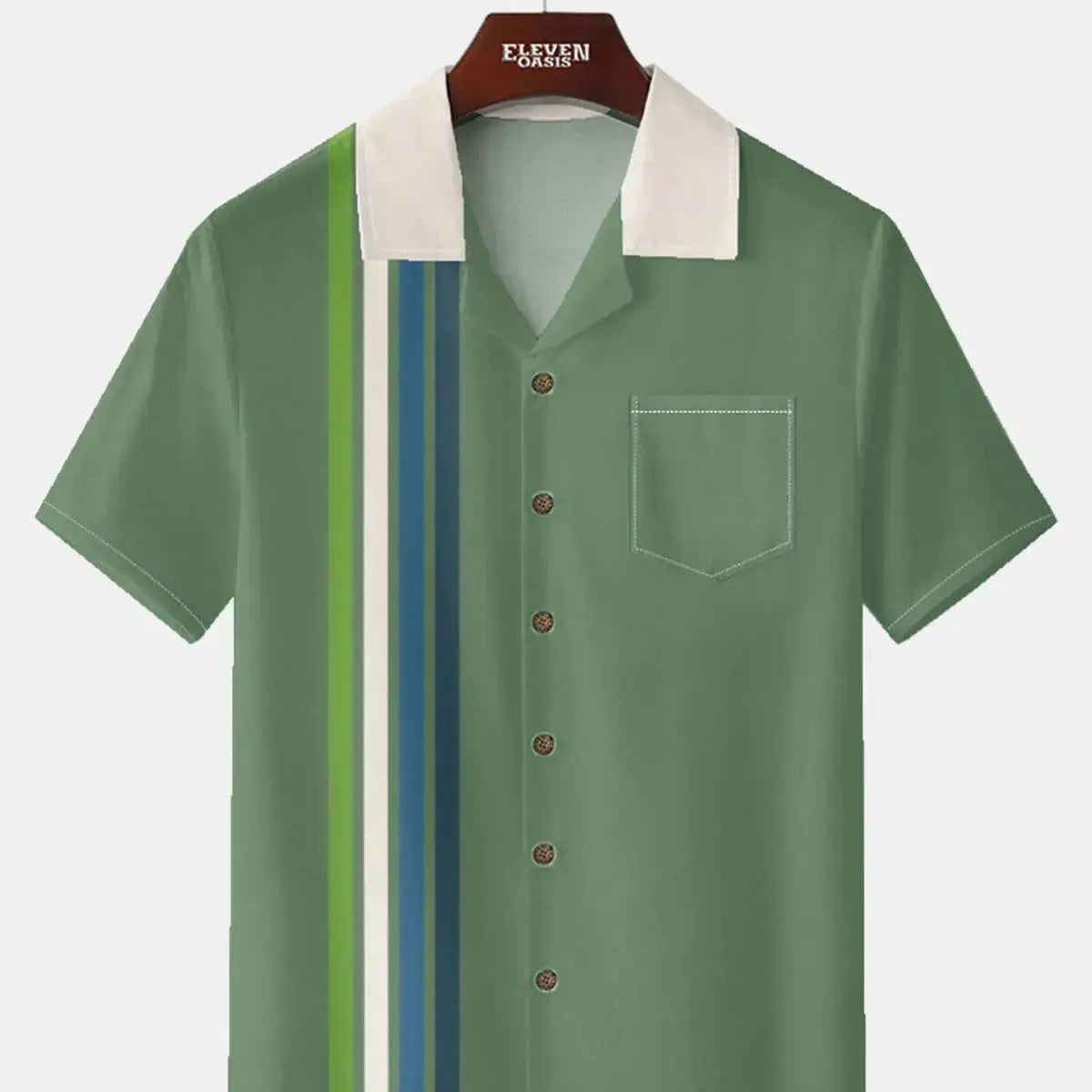 Men's Multi-Colored Stripes Bowling Short Sleeve Shirt Eleven Oasis