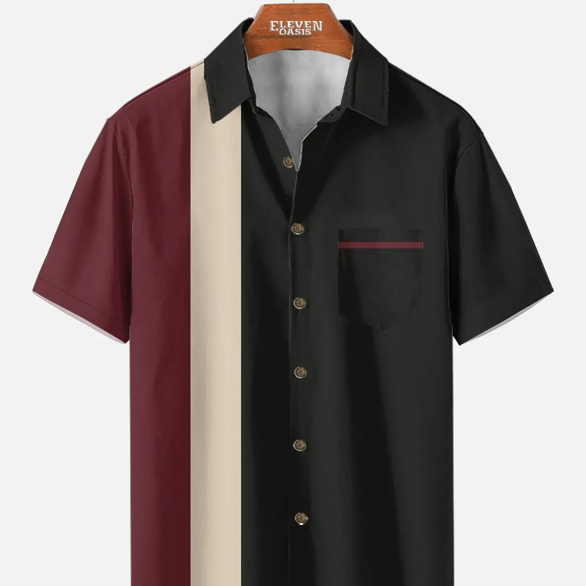 Men's Retro Panel Bowling Short Sleeve Shirt Eleven Oasis