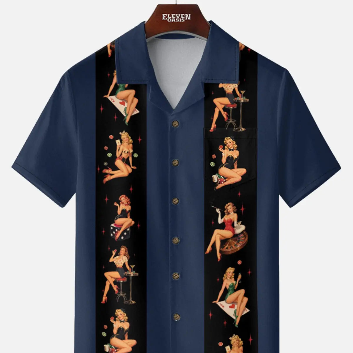 Tall Men's Pin-Up Poker Night Bowling Short Sleeve Shirt Eleven Oasis