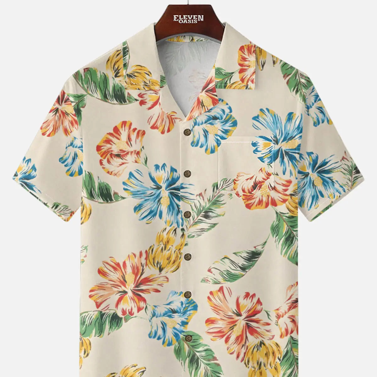 Men's Vintage Tropical Floral Short Sleeve Shirt ElevenOasis