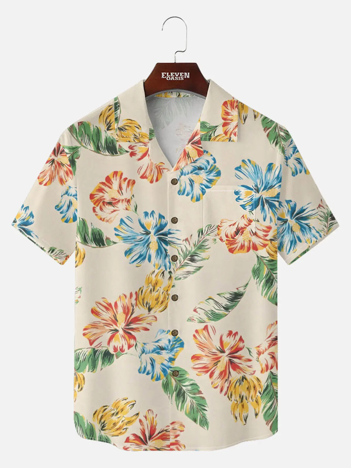 Men's Vintage Tropical Floral Short Sleeve Shirt ElevenOasis