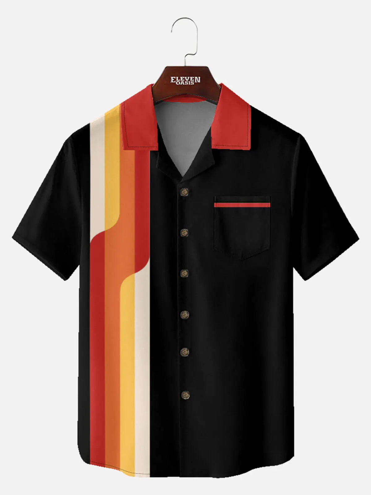 Tall Men's Retro Striped Short Sleeve Shirt Eleven Oasis