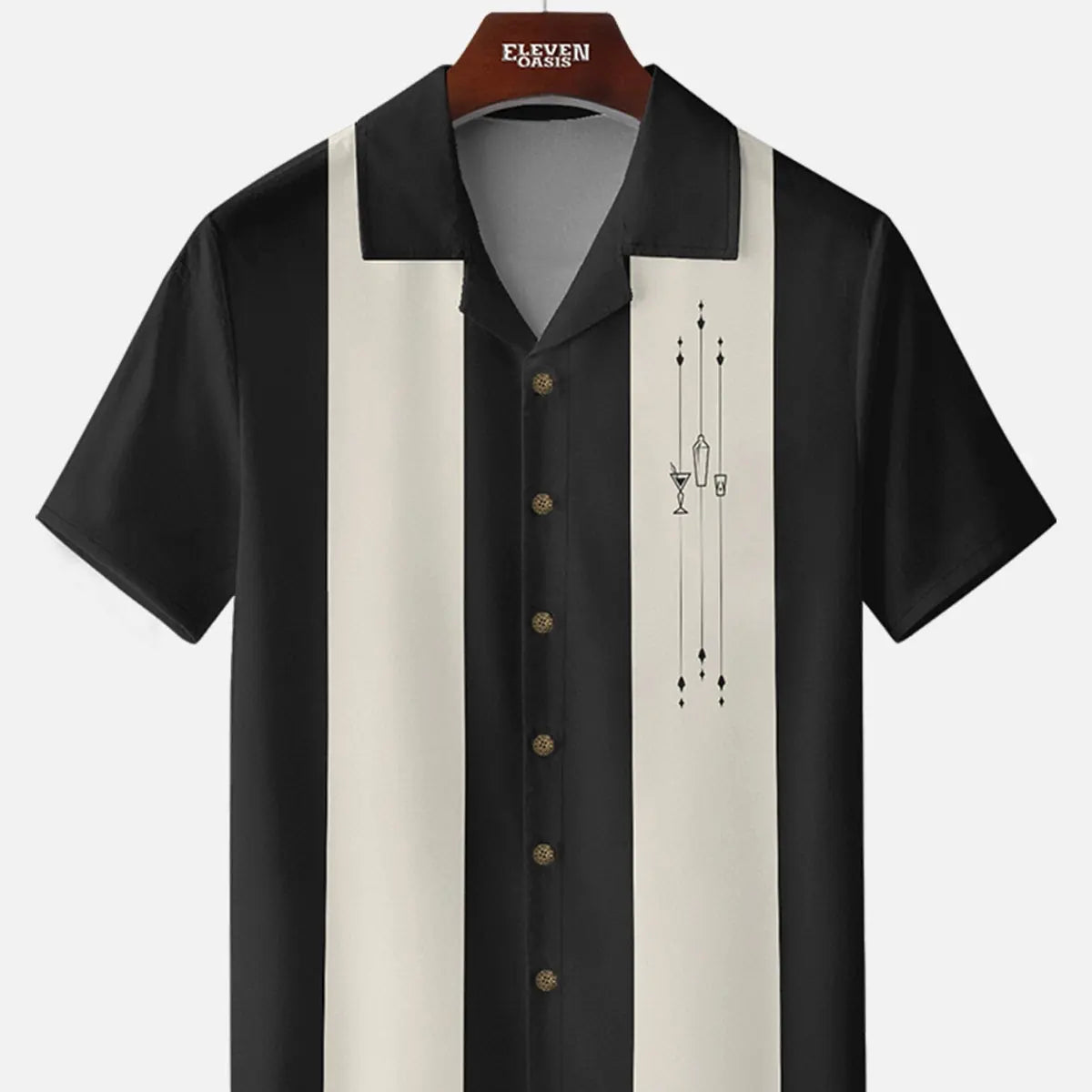 Men's Mid-Century Cocktail Panel Bowling Short Sleeve Shirt ElevenOasis