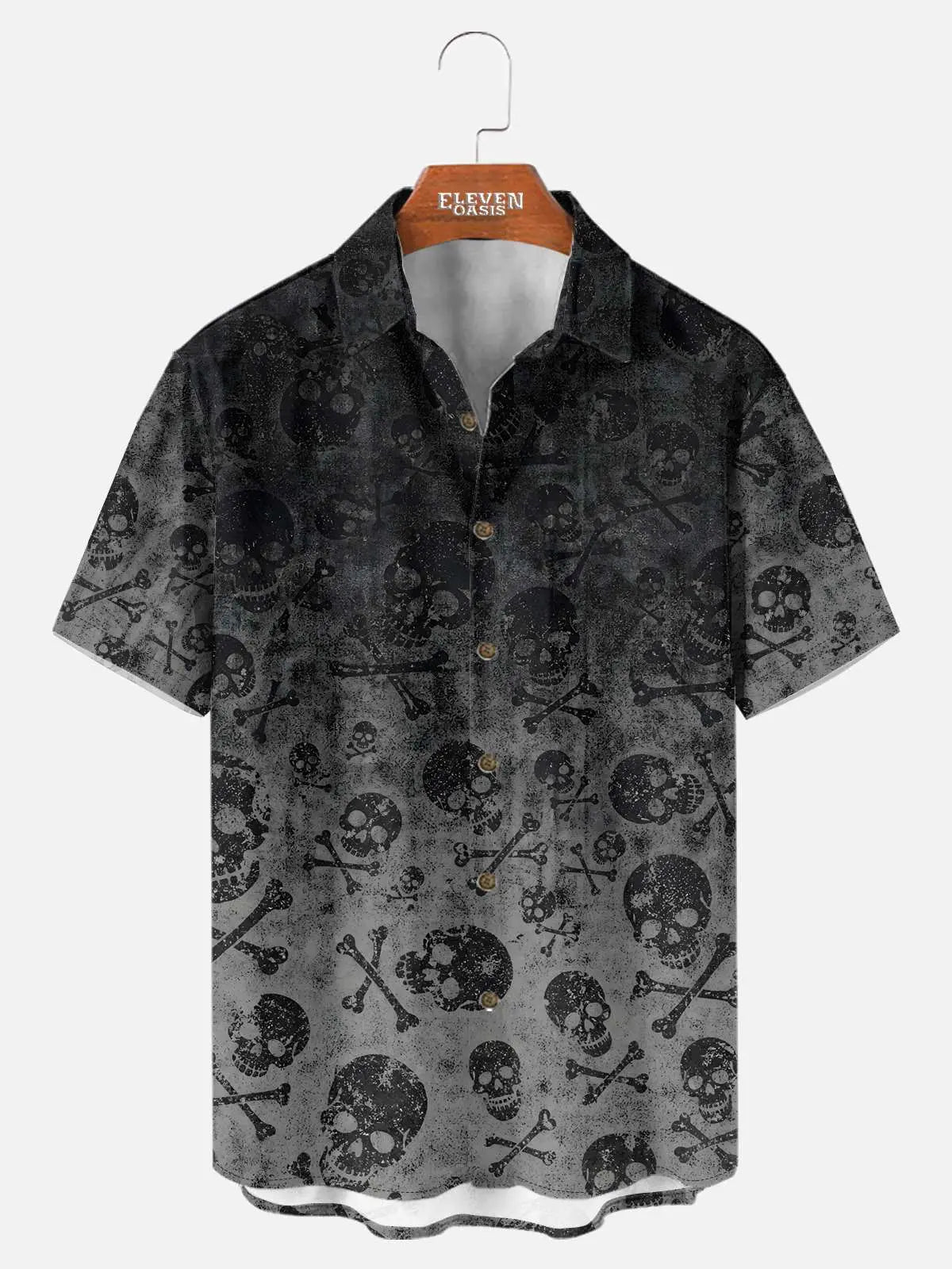 Tall Men's Distressed Skull and Crossbones Short Sleeve Shirt Eleven Oasis