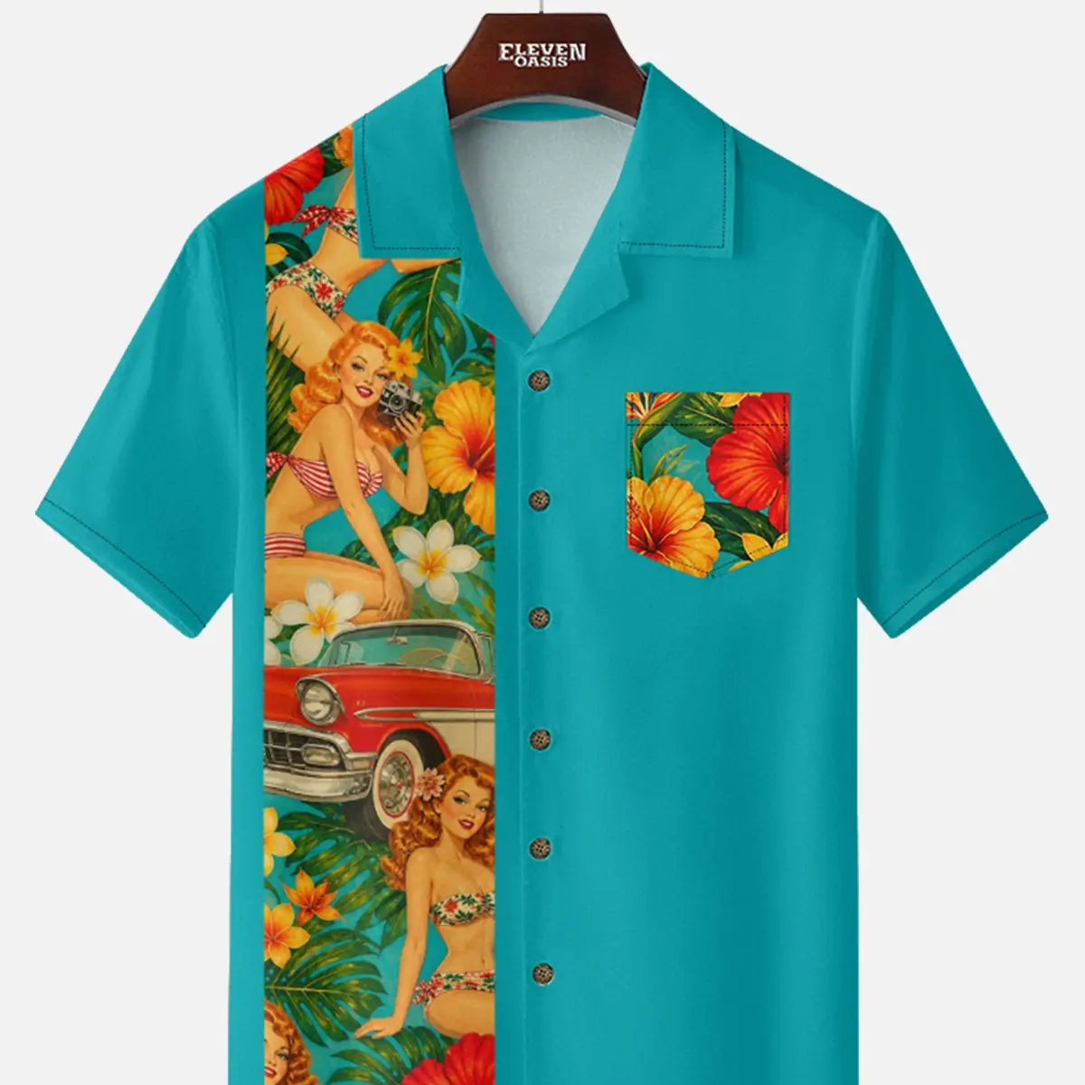 Men's Pin-Up Hot Rod Bowling Short Sleeve Shirt ElevenOasis