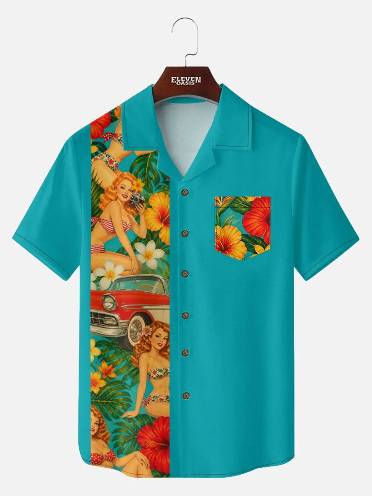 Men's Pin-Up Hot Rod Bowling Short Sleeve Shirt ElevenOasis
