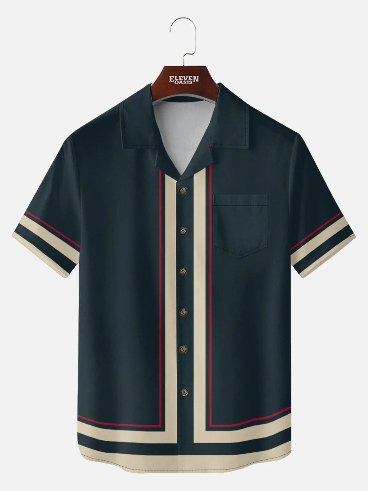 Men's Classic Contrast Trim Customizable Short Sleeve Shirt ElevenOasis