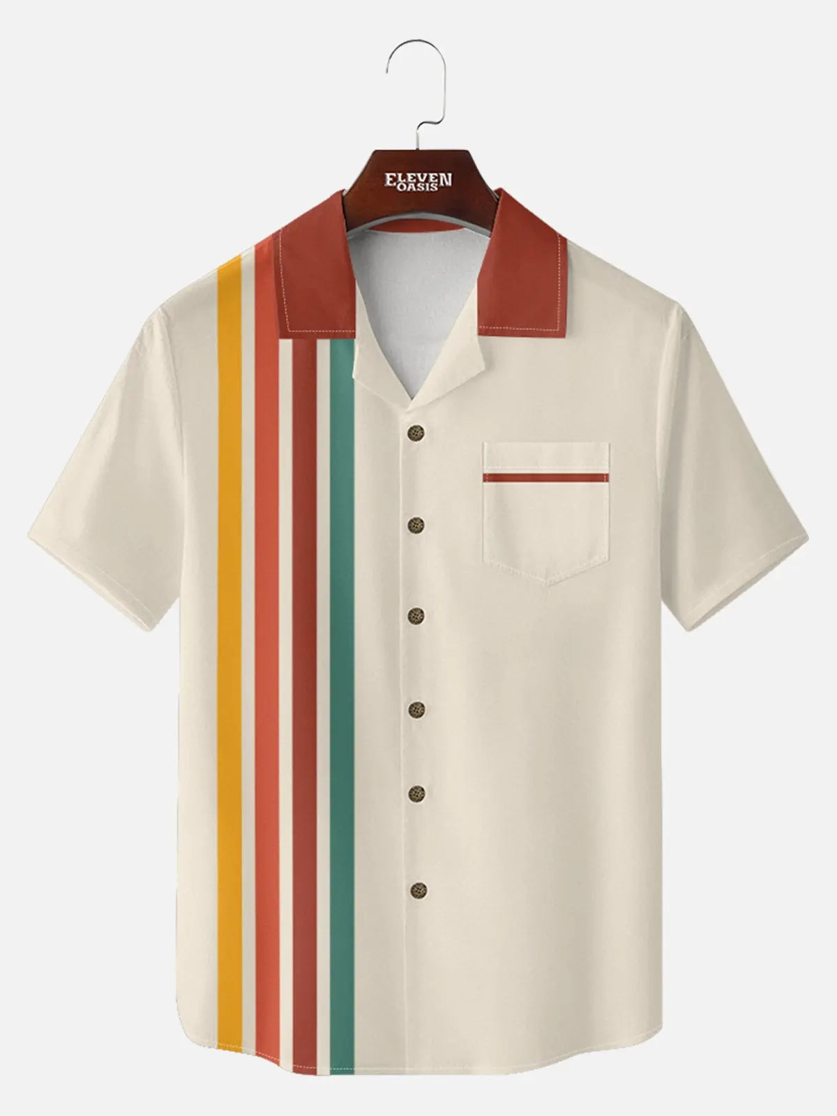 Tall Men's Retro Resort Stripe Short Sleeve Shirt Eleven Oasis