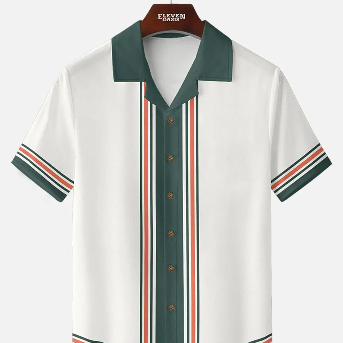 Men's Classic Vertical Stripe Bowling Short Sleeve Shirt ElevenOasis