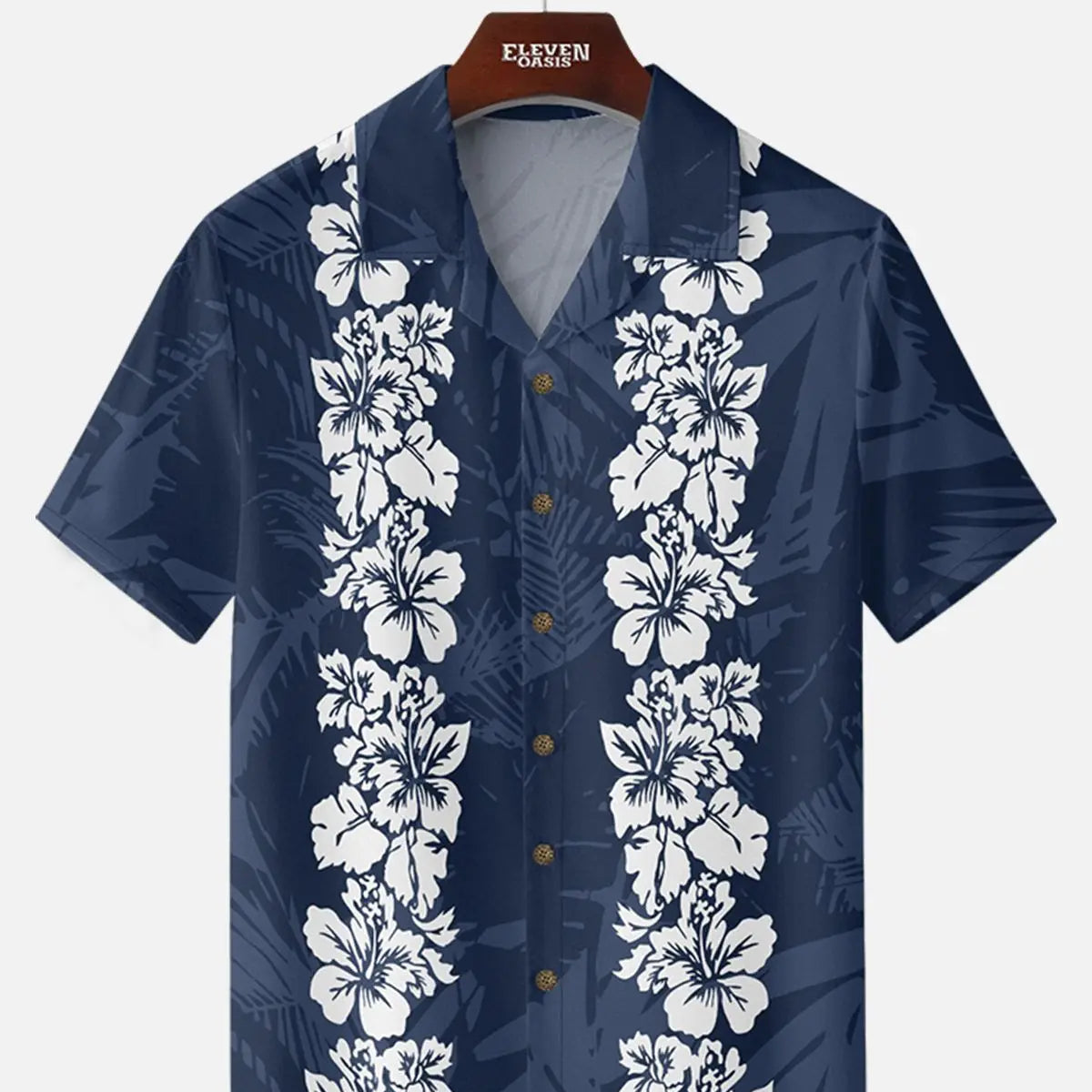 Men's Classic Hibiscus Panel Hawaiian Short Sleeve Shirt ElevenOasis