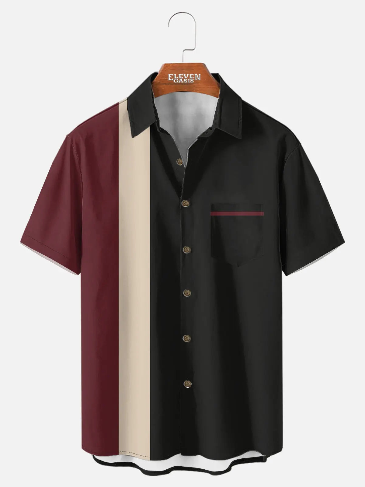 Tall Men's Retro Panel Bowling Short Sleeve Shirt Eleven Oasis