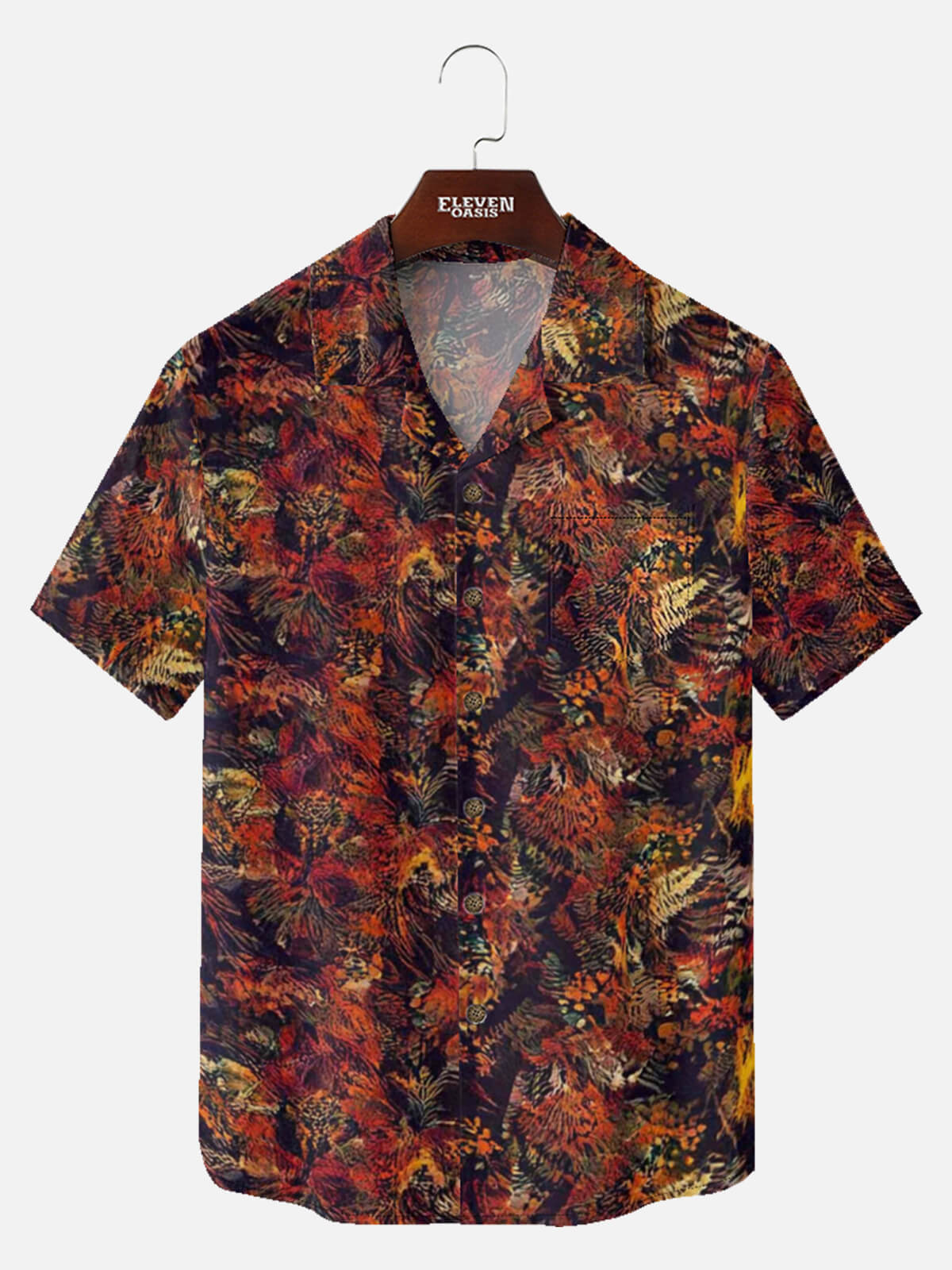 Men's Abstract Fall Forest Foliage Short Sleeve Shirt Eleven Oasis