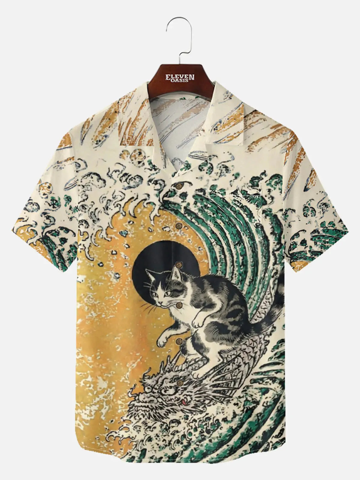 Tall Men's Ukiyo-e Wave Graphic Short Sleeve Shirt Eleven Oasis
