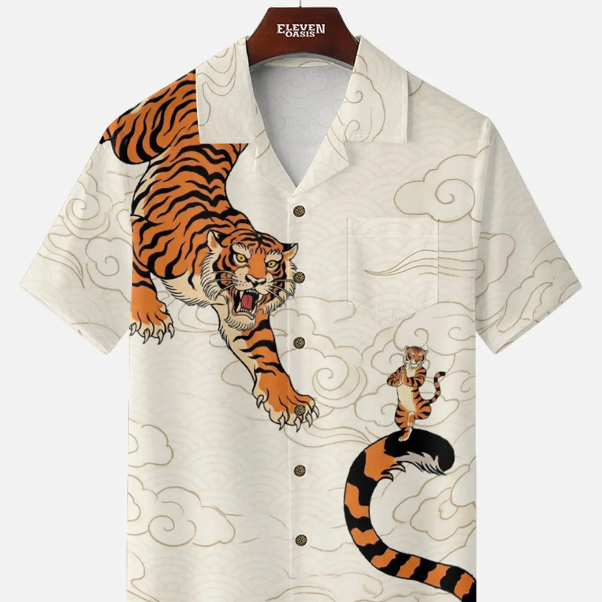 Men's Japanese Tiger & Dragon Clash Short Sleeve Shirt ElevenOasis
