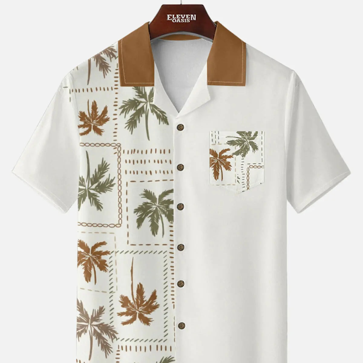Men's Vintage Palm Patchwork Short Sleeve Shirt ElevenOasis