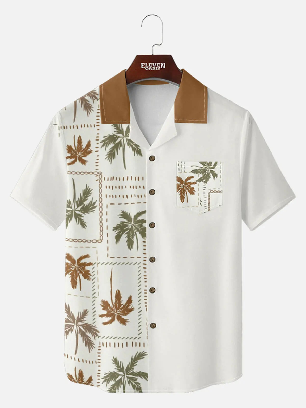 Men's Vintage Palm Patchwork Short Sleeve Shirt ElevenOasis