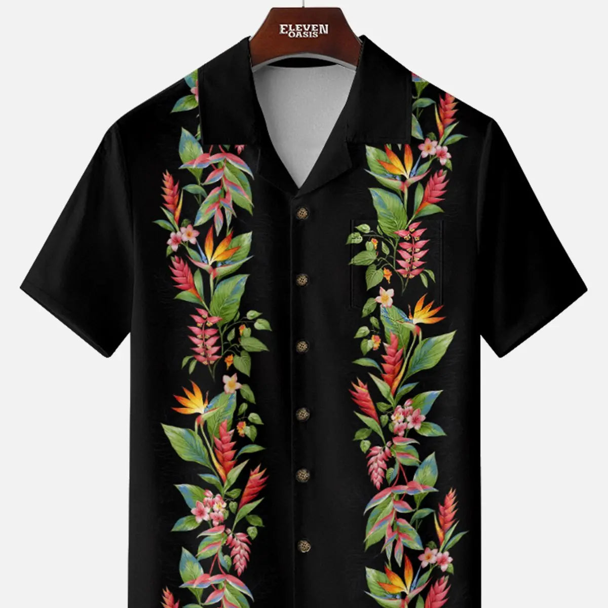 Men's Bird of Paradise Floral Panel Camp Collar Short Sleeve Shirt ElevenOasis