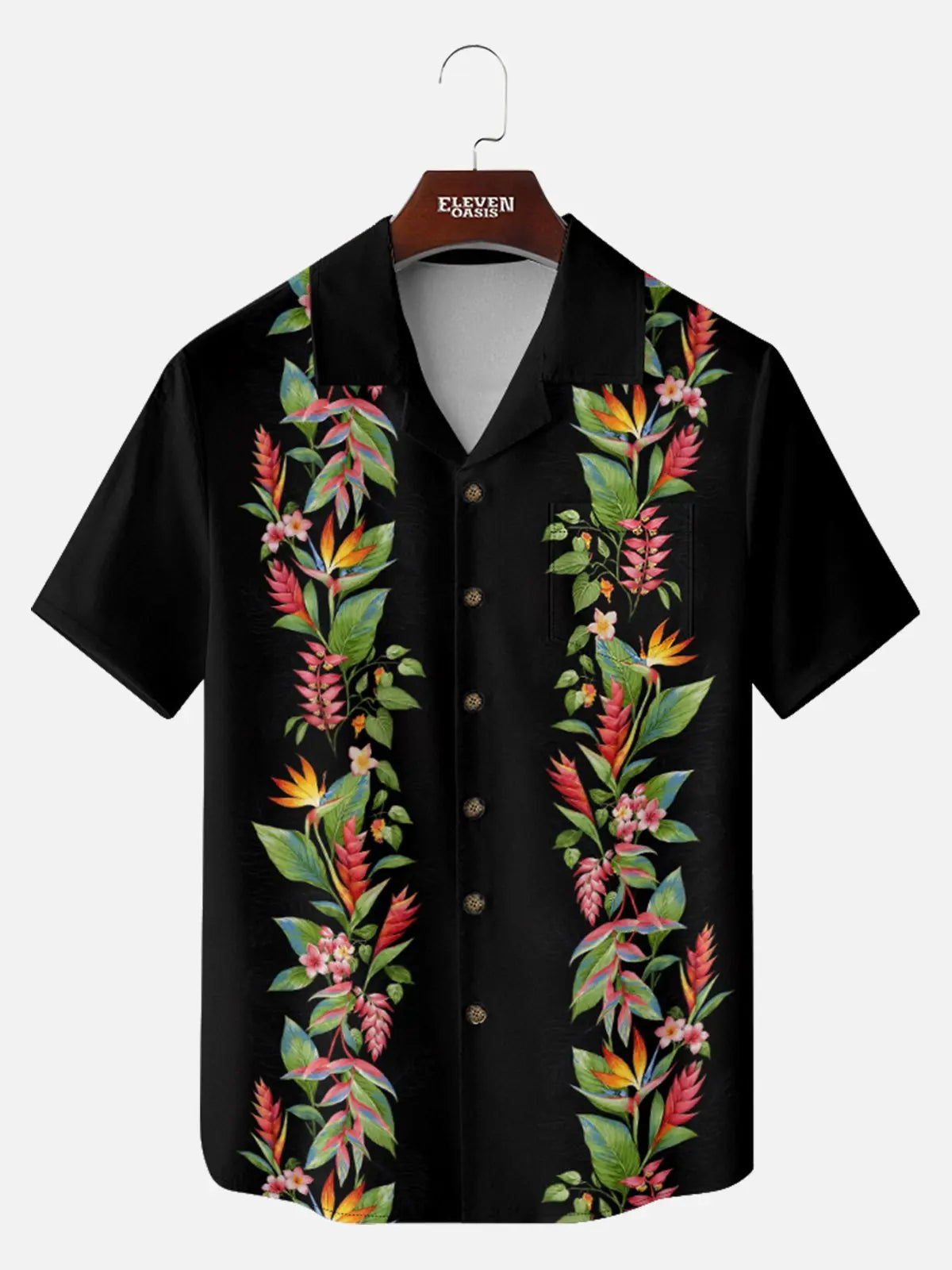 Men's Bird of Paradise Floral Panel Camp Collar Short Sleeve Shirt ElevenOasis