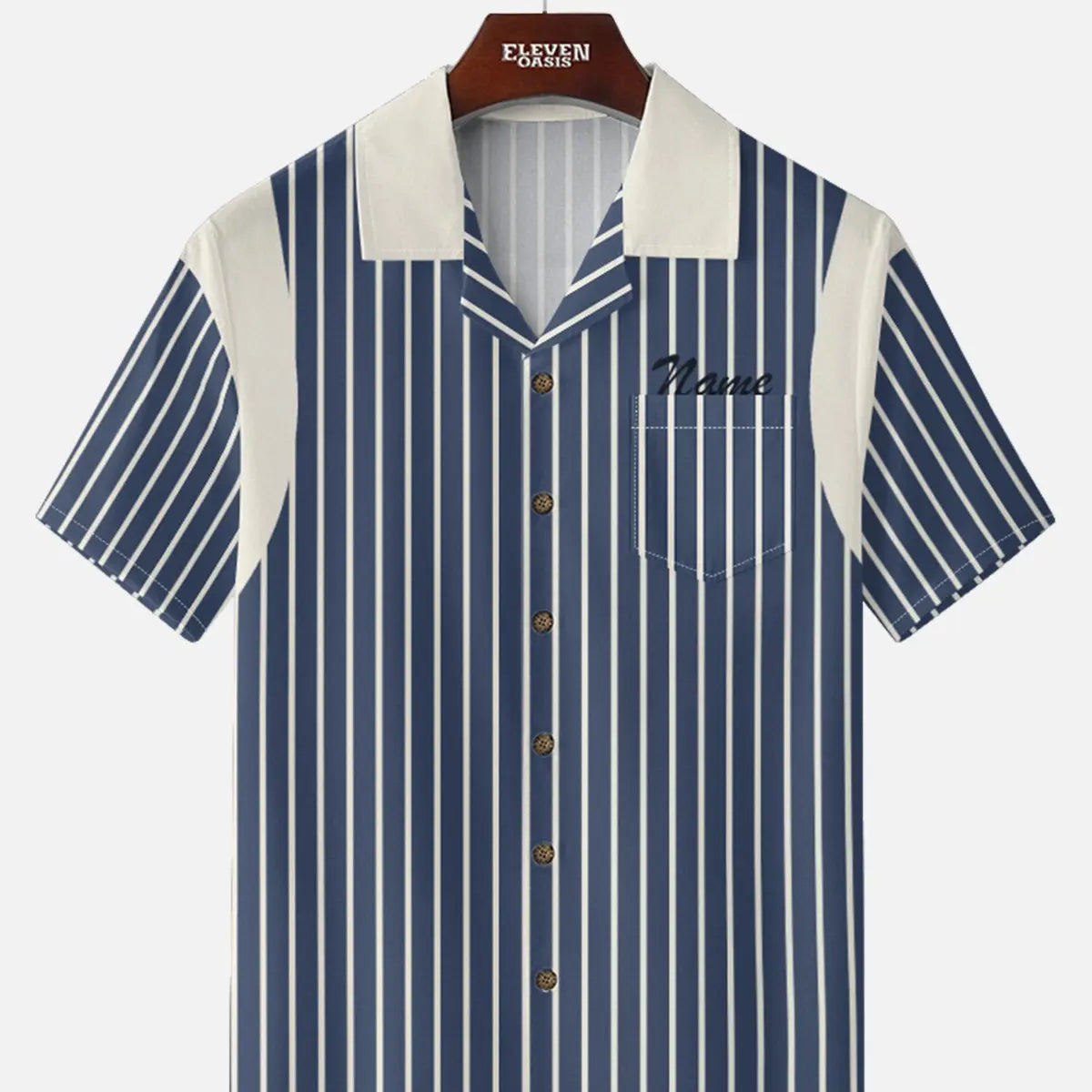 Men's Custom Vintage Stripe Bowling Short Sleeve Shirt Eleven Oasis
