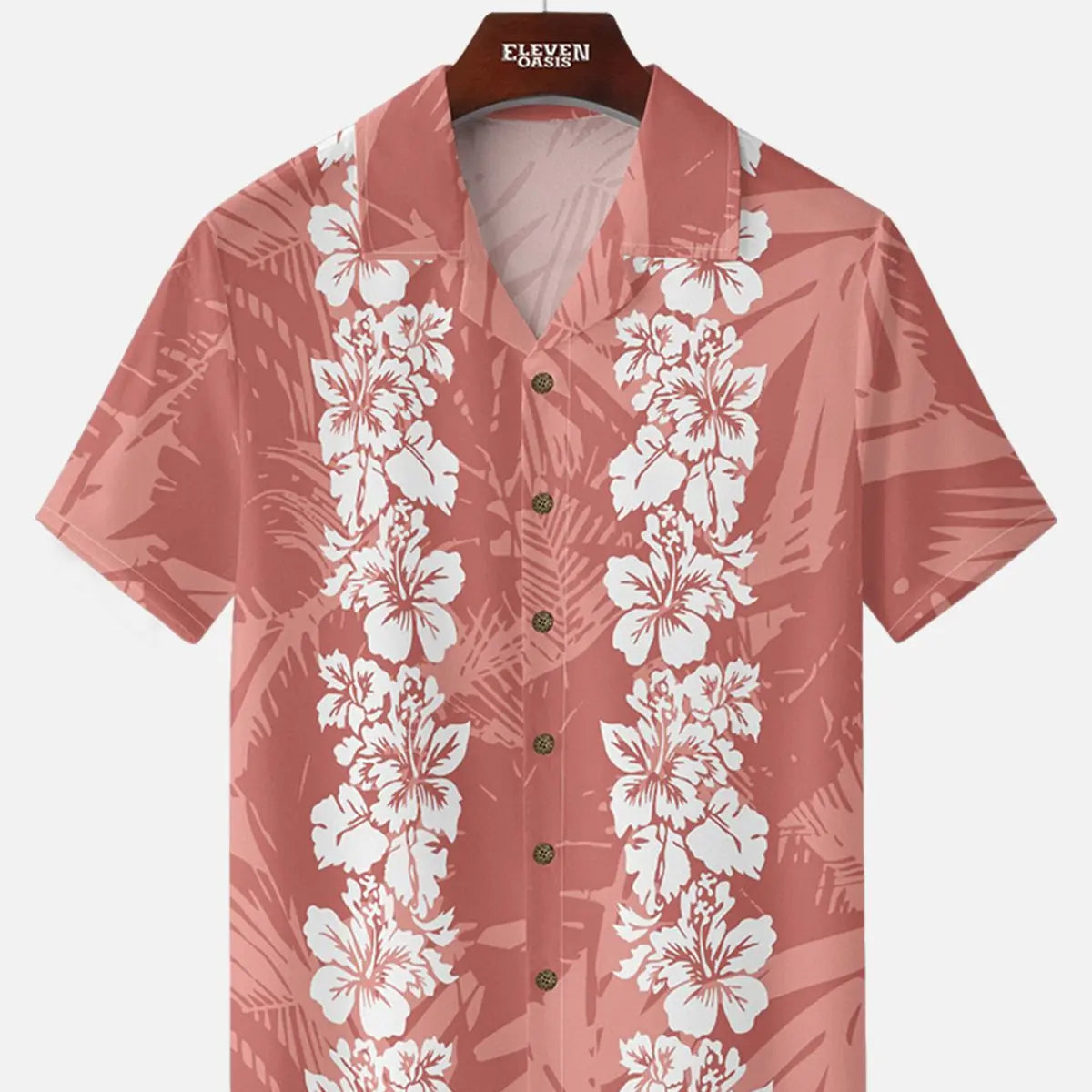Men's Classic Hibiscus Panel Hawaiian Short Sleeve Shirt ElevenOasis