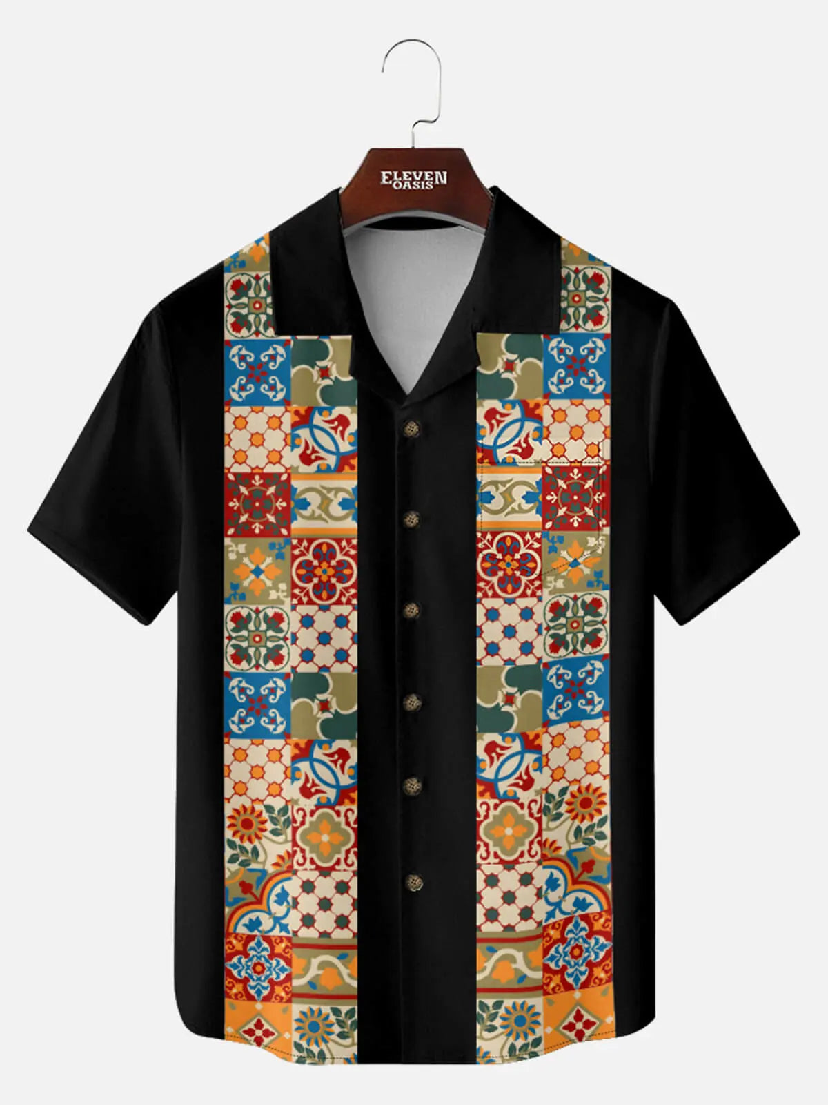 Tall Men's Mosaic Tile Fiesta Short Sleeve Shirt ElevenOasis
