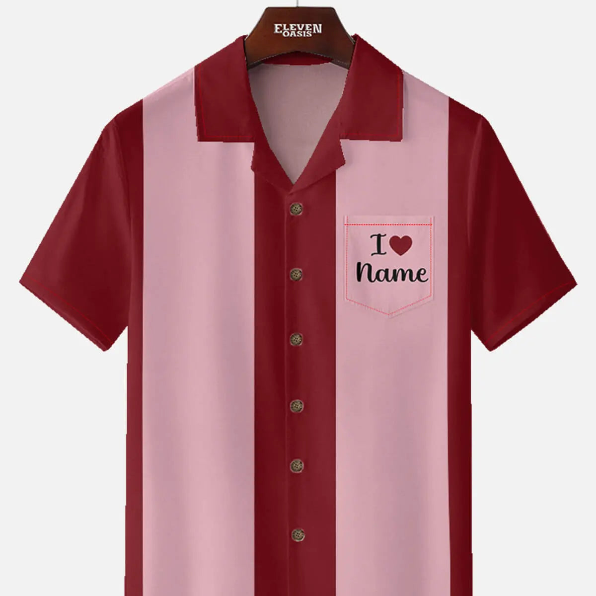 Men's Custom Love Name Panel Short Sleeve Shirt Eleven Oasis