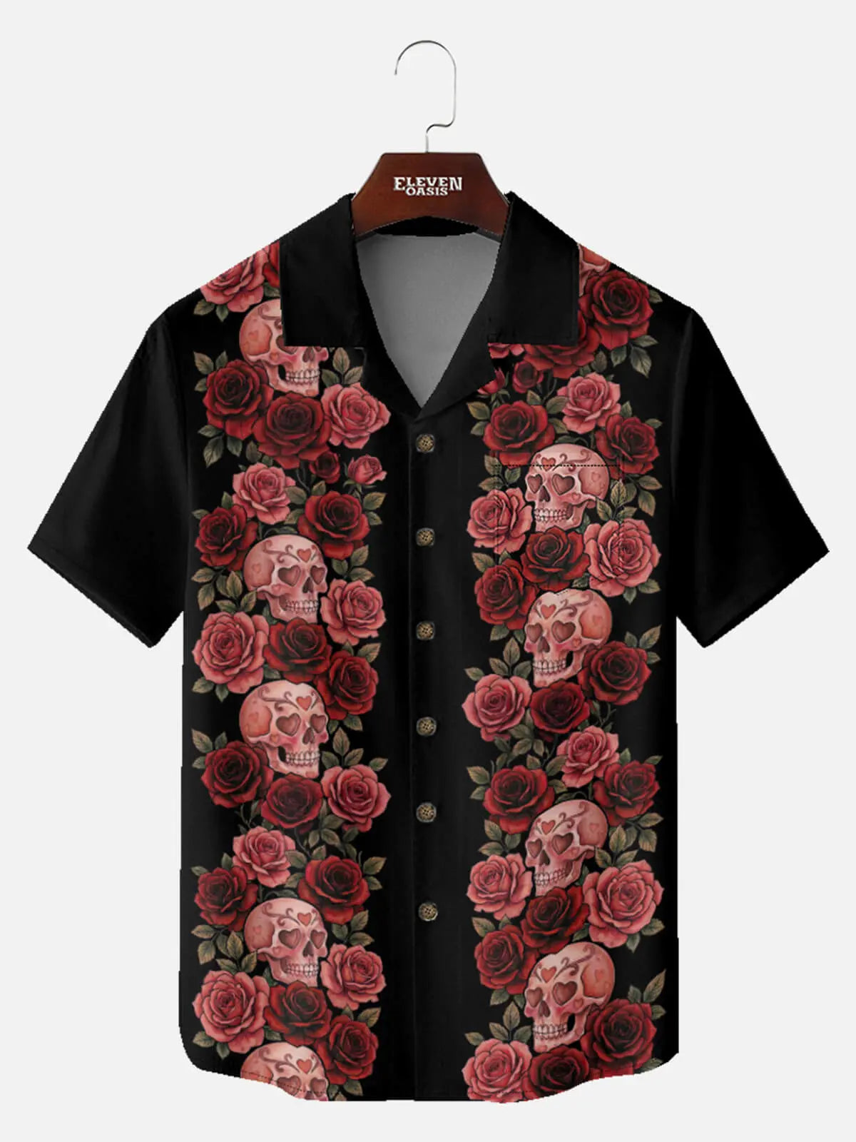 Tall Men's Skull Rose Panel Short Sleeve Shirt Eleven Oasis