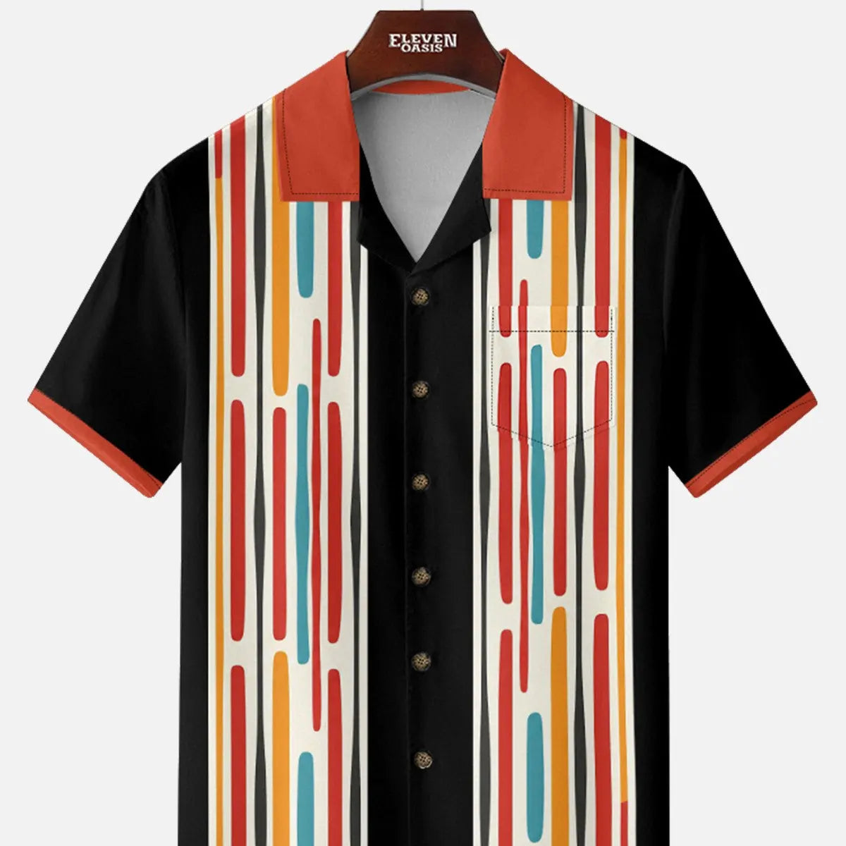 Men's Contrast Collar Atomic Line Bowling Short Sleeve Shirt Eleven Oasis