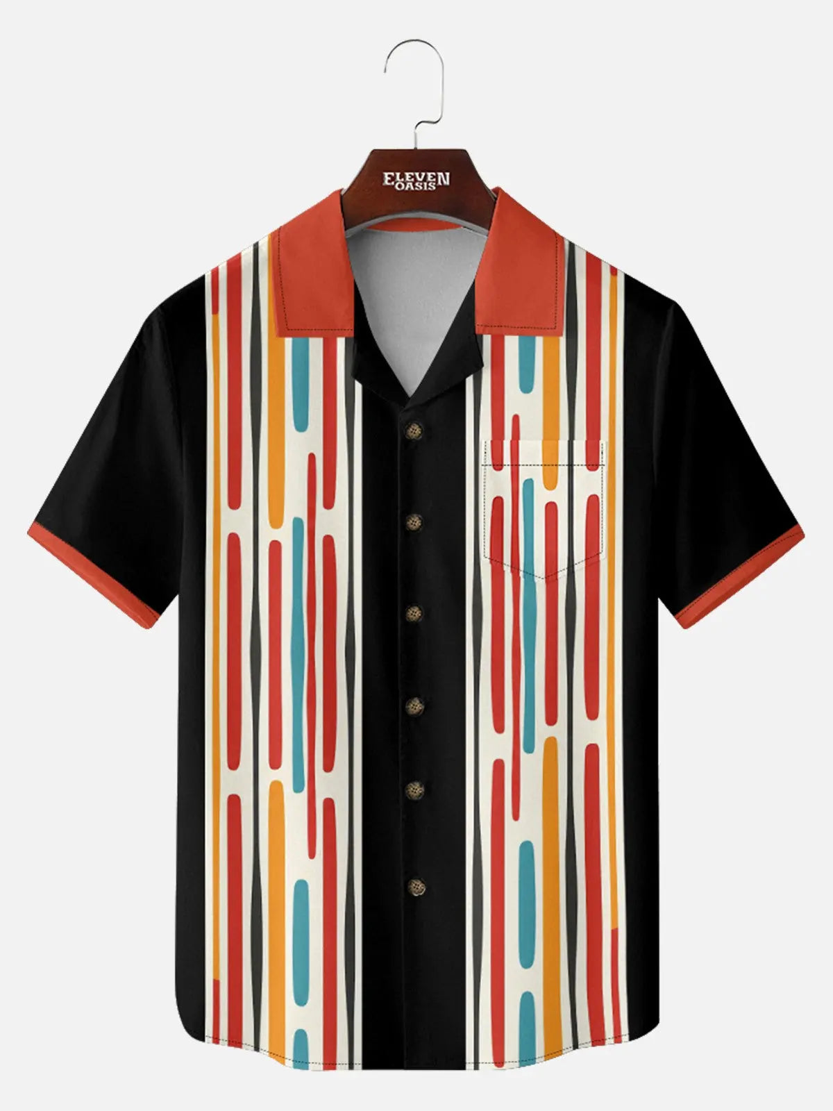 Men's Contrast Collar Atomic Line Bowling Short Sleeve Shirt Eleven Oasis